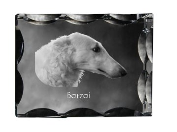 Artdog Ruski Borzoi, Borzoi, Barzoi - kristal s fotografijo psa, stekleni kipec s fotografijo, unikaten okvir s fotografijo Art-Dog