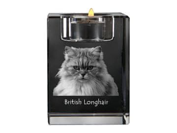 Artdog Britanski dolgodlaki - svečnik s sliko konja, kristalno stojalo za čajne svečke, personalizirano darilo Art-Dog