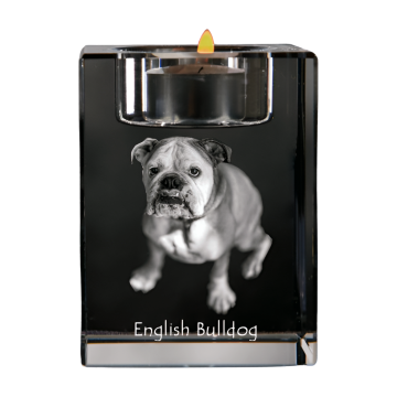 Artdog Angleški buldog, Bulldog - svečnik s fotografijo psa, kristalno stojalo za čajne svečke, personalizirano darilo Art-Dog