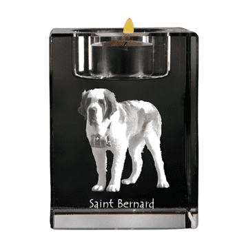 Artdog Bernardin, pes sv. Bernarda - svečnik s sliko psa, kristalno stojalo za čajne svečke, personalizirano darilo Art-Dog
