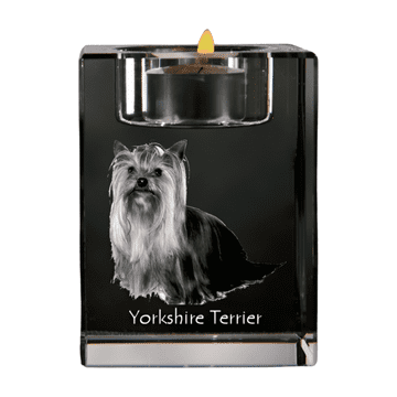 Artdog Yorkshire terier, York, York, Yorkie - svečnik s sliko psa, kristalno stojalo za čajne svečke, personalizirano Art-Dog darilo