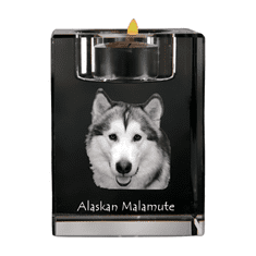 Artdog Aljaški malamut - svečnik s fotografijo psa, kristalno stojalo za čajne svečke, personalizirano darilo Art-Dog