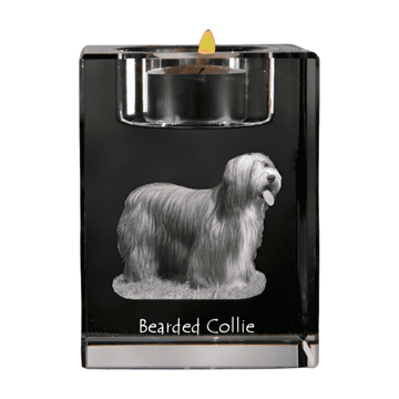 Artdog Bearded Collie, Highland Collie - svečnik s sliko psa, kristalno stojalo za čajne svečke, personalizirano darilo Art-Dog