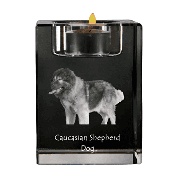 Artdog Kavkaški ovčar - svečnik s fotografijo psa, kristalno stojalo za čajne svečke, personalizirano darilo Art-Dog