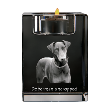 Artdog Doberman, Dobermann I - svečnik s sliko psa, kristalno stojalo za čajne svečke, personalizirano darilo Art-Dog