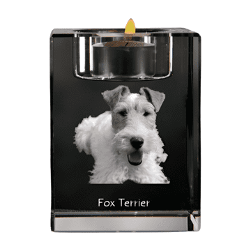 Artdog Ostrodlaki foksterier - svečnik s sliko psa, kristalno stojalo za čajne svečke, personalizirano darilo Art-Dog