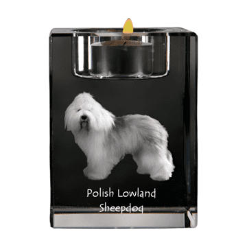Artdog Poljski nižinski ovčar, PON - svečnik s sliko psa, kristalno stojalo za čajne svečke, personalizirano darilo Art-Dog