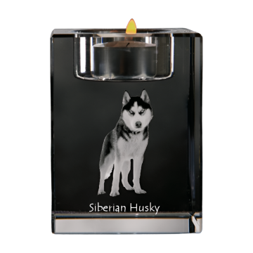 Artdog Sibirski haski, Sibirski haski - svečnik s sliko psa, kristalno stojalo za čajne svečke, personalizirano darilo Art-Dog
