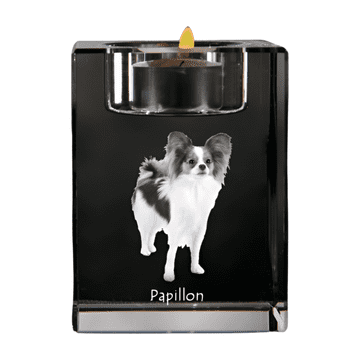 Artdog Papillon, kontinentalni španjel - svečnik s sliko psa, kristalno stojalo za čajne svečke, personalizirano darilo Art-Dog