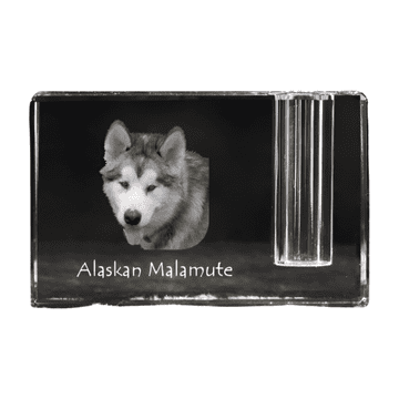 Artdog Aljaški malamut - stojalo za pisala, kristalni organizator s fotografijo psa, unikatna namizna dekoracija Art-Dog