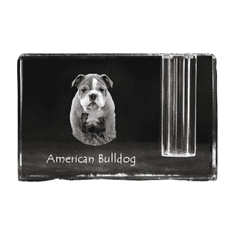 Artdog Ameriški buldog - stojalo za pisala, kristalni organizator s fotografijo psa, unikatna namizna dekoracija Art-Dog