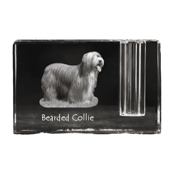 Artdog Bearded Collie, Highland Collie - stojalo za pisala, kristalni organizator s fotografijo psa, unikatna dekoracija za pisalno mizo Art-Dog