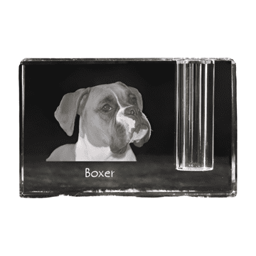 Artdog Boxer, Boxer I - stojalo za pisala, kristalni organizator s fotografijo psa, unikatna namizna dekoracija Art-Dog