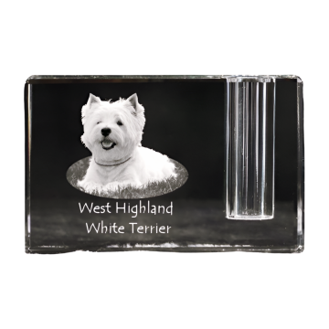 Artdog West Highland White Terrier, Westie - stojalo za pisala, kristalni organizator s fotografijo psa, unikatna dekoracija za mizo Art-Dog