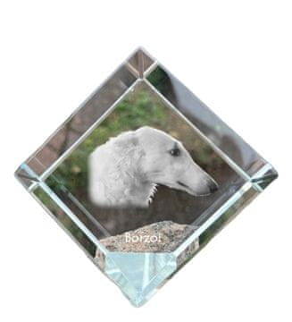 Artdog Ruski hrt Borzoi, Borzoi, Barzoi - kristalna kocka s fotografijo, fotografija konja v kristalu, kubični obtežilnik za papir Art-Dog