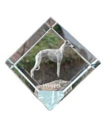 Artdog Whippet, angleški hrt - kristalna kocka s fotografijo, fotografija konja v kristalu, kubični obtežilnik za papir Art-Dog