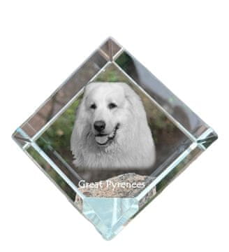 Artdog Pyrenees Mountain Dog, Veliki Pireneji - kristalna kocka s fotografijo, fotografija konja v kristalu, kubični obtežilnik za papir Art-Dog
