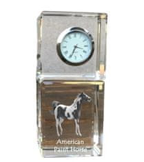 Artdog American Paint Horse - kristalna ura s fotografijo, fotografija konja v kristalu, personalizirana namizna ura Art-Dog