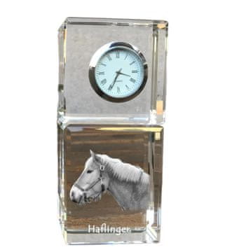 Artdog Haflinger - kristalna ura s fotografijo, fotografija konja v kristalu, personalizirana namizna ura Art-Dog