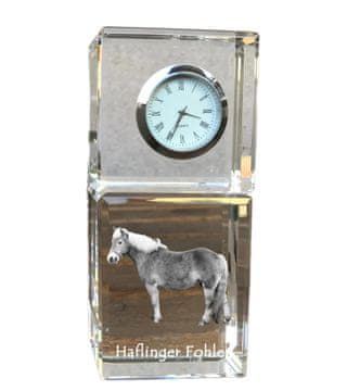 Artdog Haflinger Fohlen - kristalna ura s fotografijo, fotografija konja v kristalu, personalizirana namizna ura Art-Dog