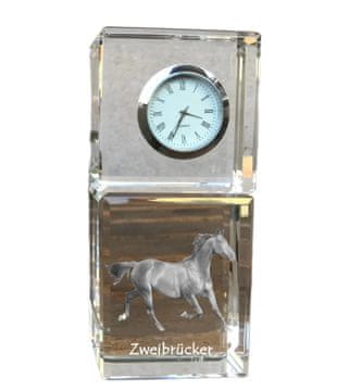 Artdog Zweibrücker - kristalna ura s fotografijo, fotografija konja v kristalu, personalizirana namizna ura Art-Dog