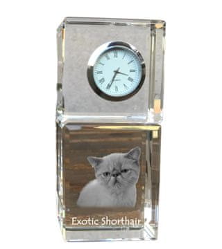 Artdog Eksotična kratkodlaka - kristalna ura s fotografijo, fotografija mačke v kristalu, personalizirana namizna ura Art-Dog