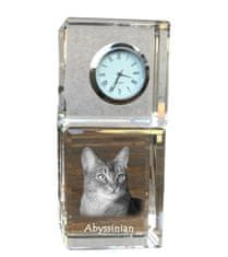 Artdog Abyssinian - kristalna ura s fotografijo, fotografija mačke v kristalu, personalizirana namizna ura Art-Dog