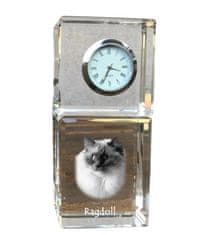 Artdog Ragdoll - kristalna ura s fotografijo, fotografija mačke v kristalu, personalizirana namizna ura Art-Dog