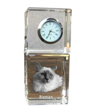 Artdog Birman - kristalna ura s fotografijo, fotografija mačke v kristalu, personalizirana namizna ura Art-Dog