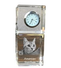 Artdog Ameriška kratkodlaka - kristalna ura s fotografijo, fotografija mačke v kristalu, personalizirana namizna ura Art-Dog
