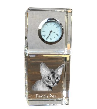 Artdog Devon Rex - kristalna ura s fotografijo, fotografija mačke v kristalu, personalizirana namizna ura Art-Dog
