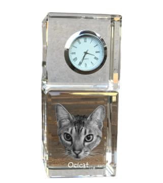 Artdog Ocicat - kristalna ura s fotografijo, fotografija mačke v kristalu, personalizirana namizna ura Art-Dog