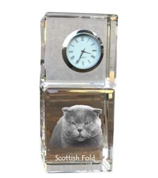 Artdog Scottish fold - kristalna ura s fotografijo, fotografija mačke v kristalu, personalizirana namizna ura Art-Dog