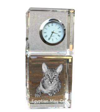 Artdog Egyptian Mau cat - kristalna ura s fotografijo, fotografija mačke v kristalu, personalizirana namizna ura Art-Dog