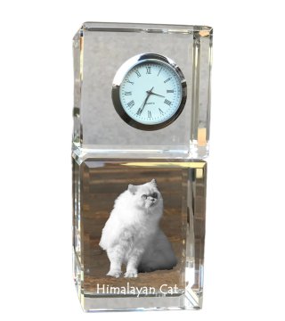 Artdog Himalayan - kristalna ura s fotografijo, fotografija mačke v kristalu, personalizirana namizna ura Art-Dog