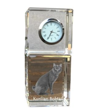 Artdog Kurilski bobtail - kristalna ura s fotografijo, fotografija mačke v kristalu, personalizirana namizna ura Art-Dog