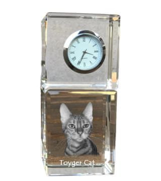 Artdog Toyger cat - kristalna ura s fotografijo, fotografija mačke v kristalu, personalizirana namizna ura Art-Dog