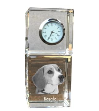 Artdog Beagle - kristalna ura s fotografijo, fotografija psa v kristalu, personalizirana namizna ura Art-Dog