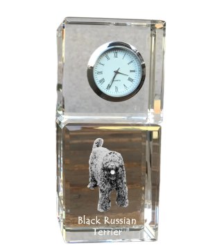 Artdog Ruski črni terier - kristalna ura s fotografijo, fotografija psa v kristalu, personalizirana namizna ura Art-Dog