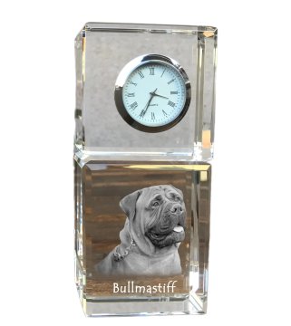 Artdog Bullmastiff, Bulmastiff - kristalna ura s fotografijo, fotografija psa v kristalu, personalizirana namizna ura Art-Dog