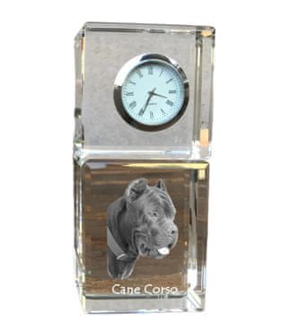 Artdog Cane Corso Italiano - kristalna ura s fotografijo, fotografija psa v kristalu, personalizirana namizna ura Art-Dog