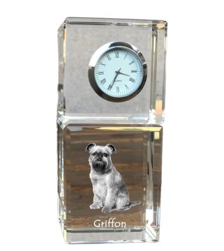 Artdog Bruseljski griffon, Griffon bruxellois - kristalna ura s fotografijo, fotografija psa v kristalu, personalizirana namizna ura Art-Dog