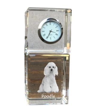 Artdog Pudelj - kristalna ura s fotografijo, fotografija psa v kristalu, personalizirana namizna ura Art-Dog
