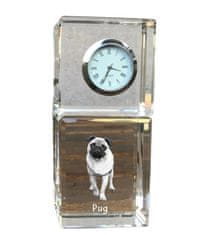 Artdog Pug, Pug, Carlin - kristalna ura s fotografijo, fotografija psa v kristalu, personalizirana namizna ura Art-Dog