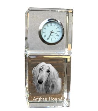 Artdog Afganistanski hrt - kristalna ura s fotografijo, fotografija psa v kristalu, personalizirana namizna ura Art-Dog