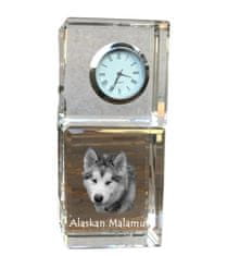 Artdog Aljaški malamut - kristalna ura s fotografijo, fotografija psa v kristalu, personalizirana namizna ura Art-Dog