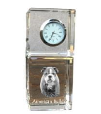 Artdog Ameriški buldog - kristalna ura s fotografijo, fotografija psa v kristalu, personalizirana namizna ura Art-Dog