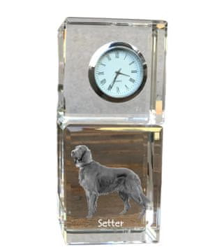 Artdog Angleški seter, Laverack I - kristalna ura s fotografijo, fotografija psa v kristalu, personalizirana namizna ura Art-Dog