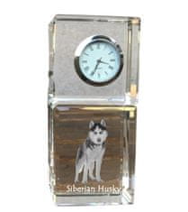 Artdog Sibirski Husky, Sibirski Husky - kristalna ura s fotografijo, fotografija psa v kristalu, personalizirana namizna ura Art-Dog