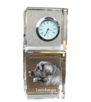 Artdog Leonberger - kristalna ura s fotografijo, fotografija psa v kristalu, personalizirana namizna ura Art-Dog